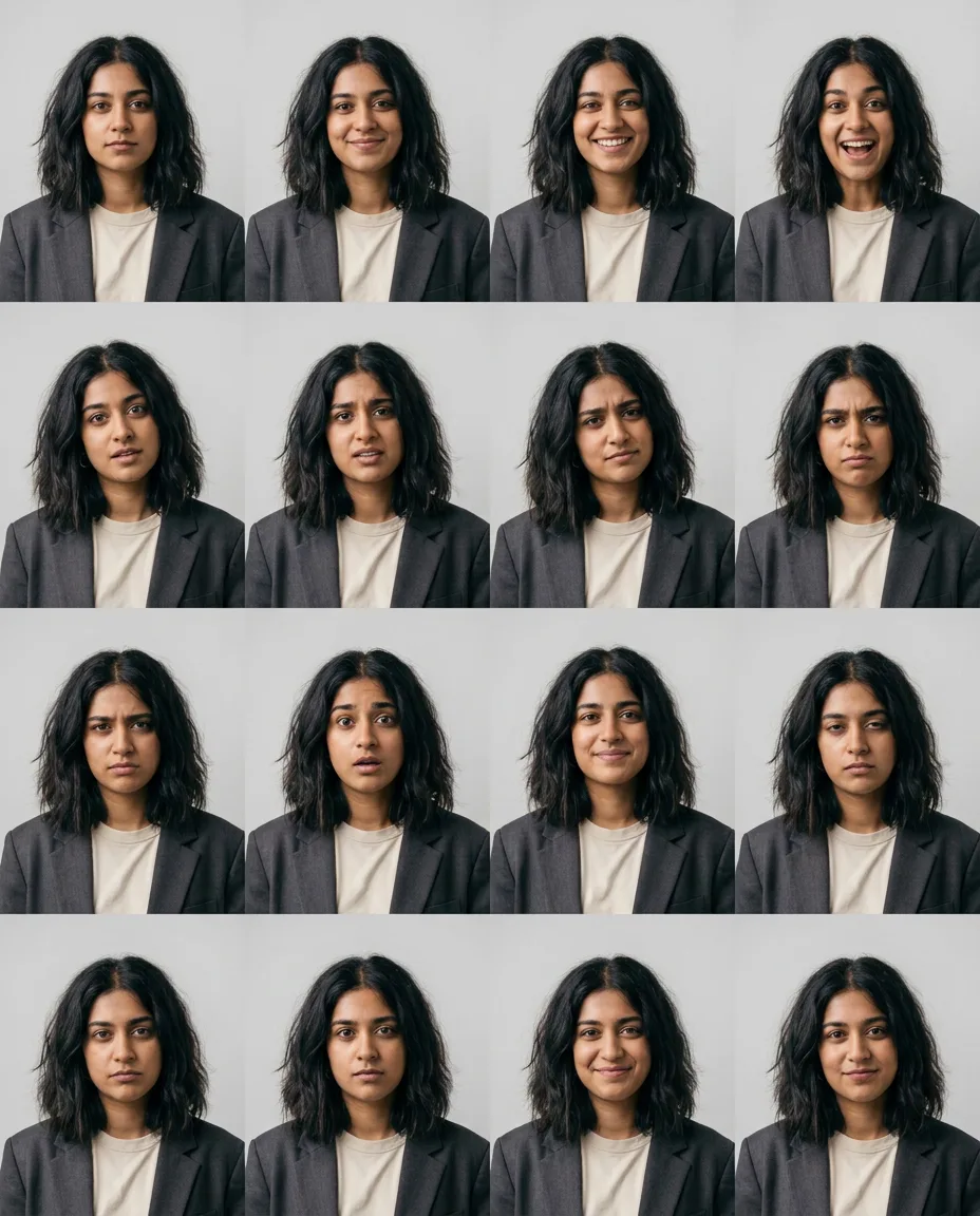 Mira character reference sheet, facial expressions